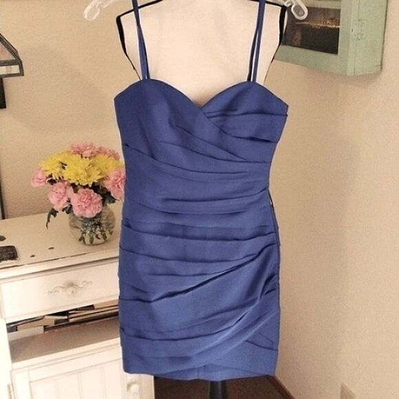 BCBG Maxazria Blue Tucked Strapless Dress - Picture 3 of 14